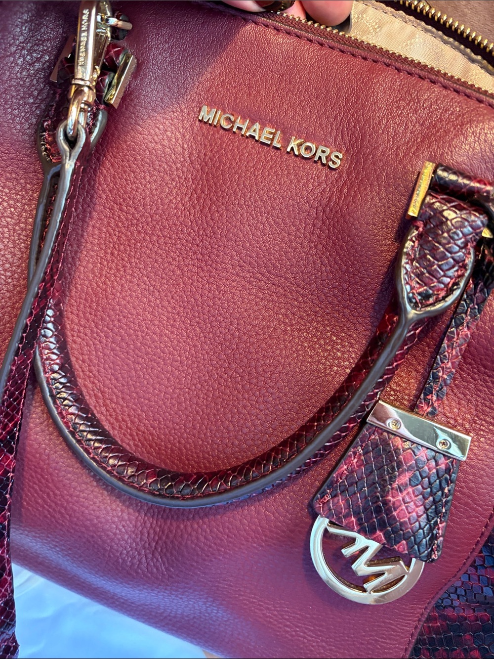 Michael Kors Burgundy Python Embossed Satchel Bag | Excellent Condition - Picture 5 of 8